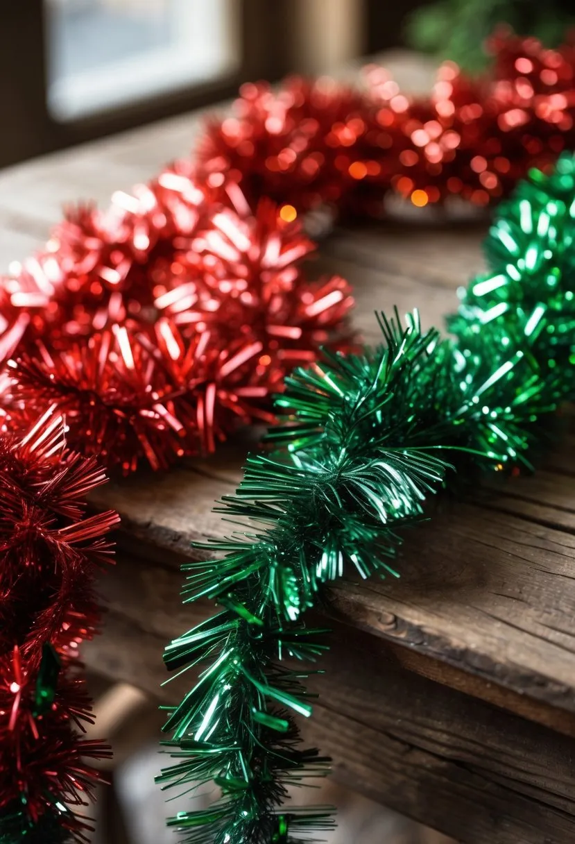 Vintage Red and Green Tinsel Garland