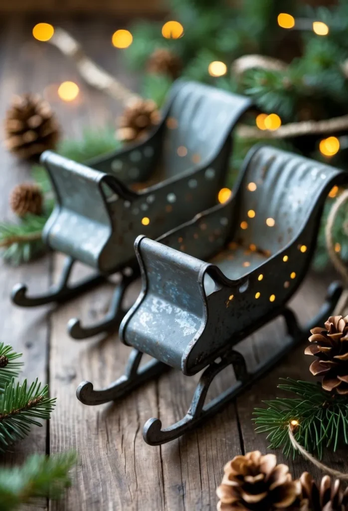 Old-Fashioned Metal Sleigh Decorations