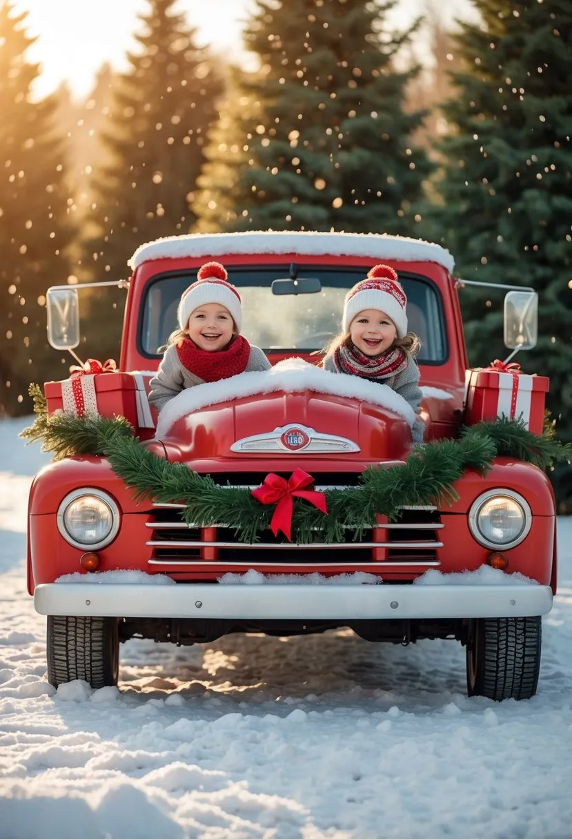 Twins Love Christmas Vintage Trucks