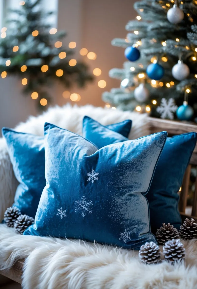 Frozen Blue Velvet Throw Pillows