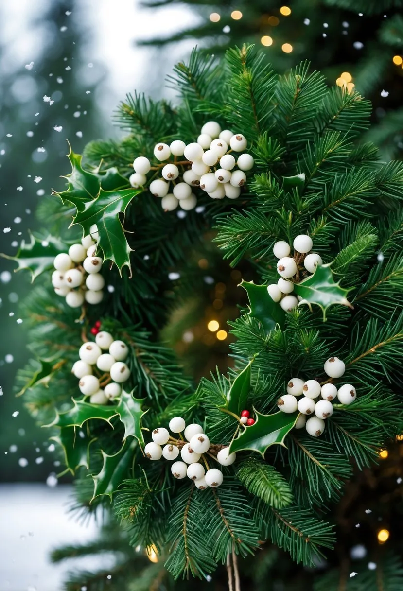 Evergreen Wreath with White Berries