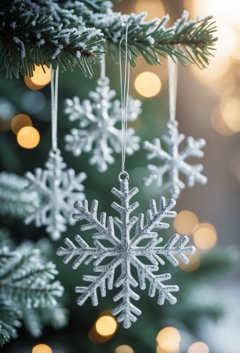  Glittering Silver Snowflake Ornaments