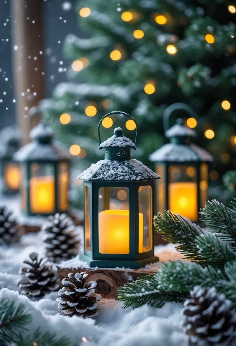 Glowing Lanterns with Pine Accents