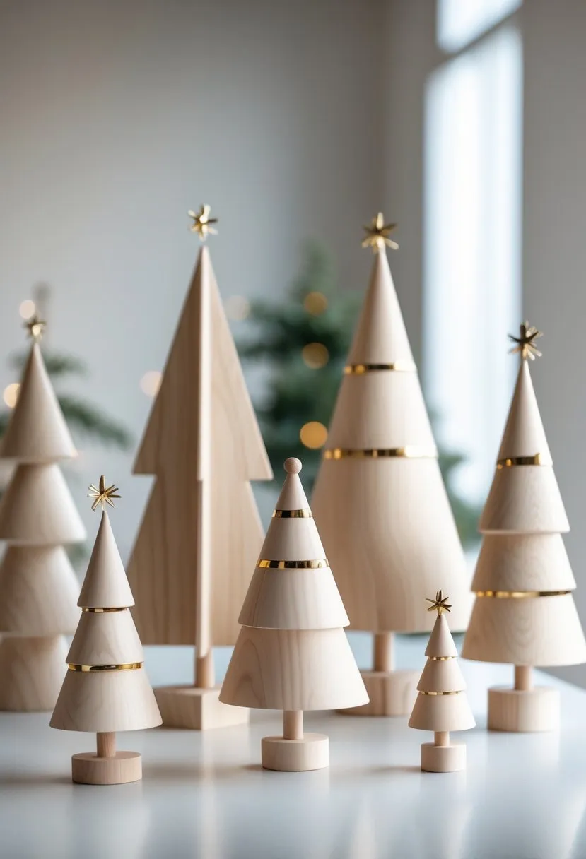  Minimalist Wooden Christmas Trees with Gold Accents