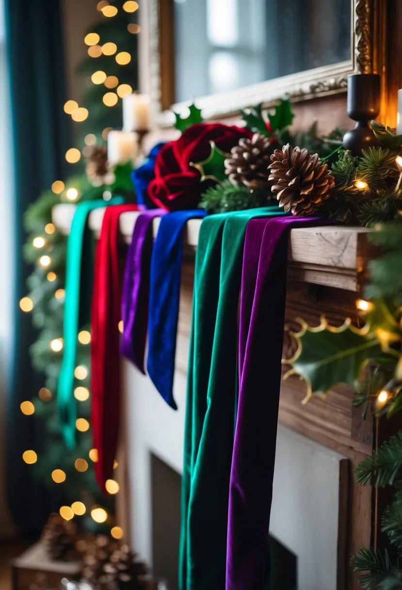 Velvet Ribbon Garland in Deep Jewel Tones