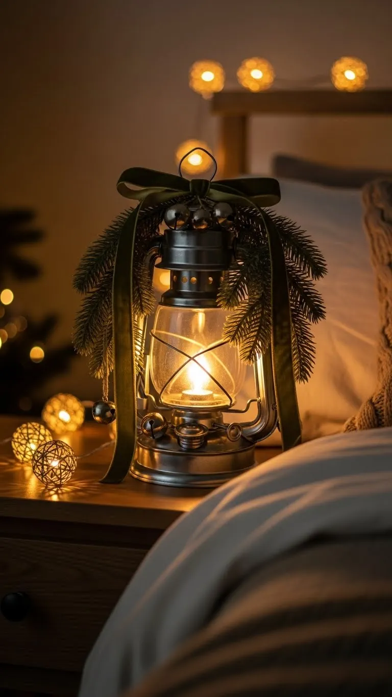Bedside Lantern Swag with Greenery & Bells