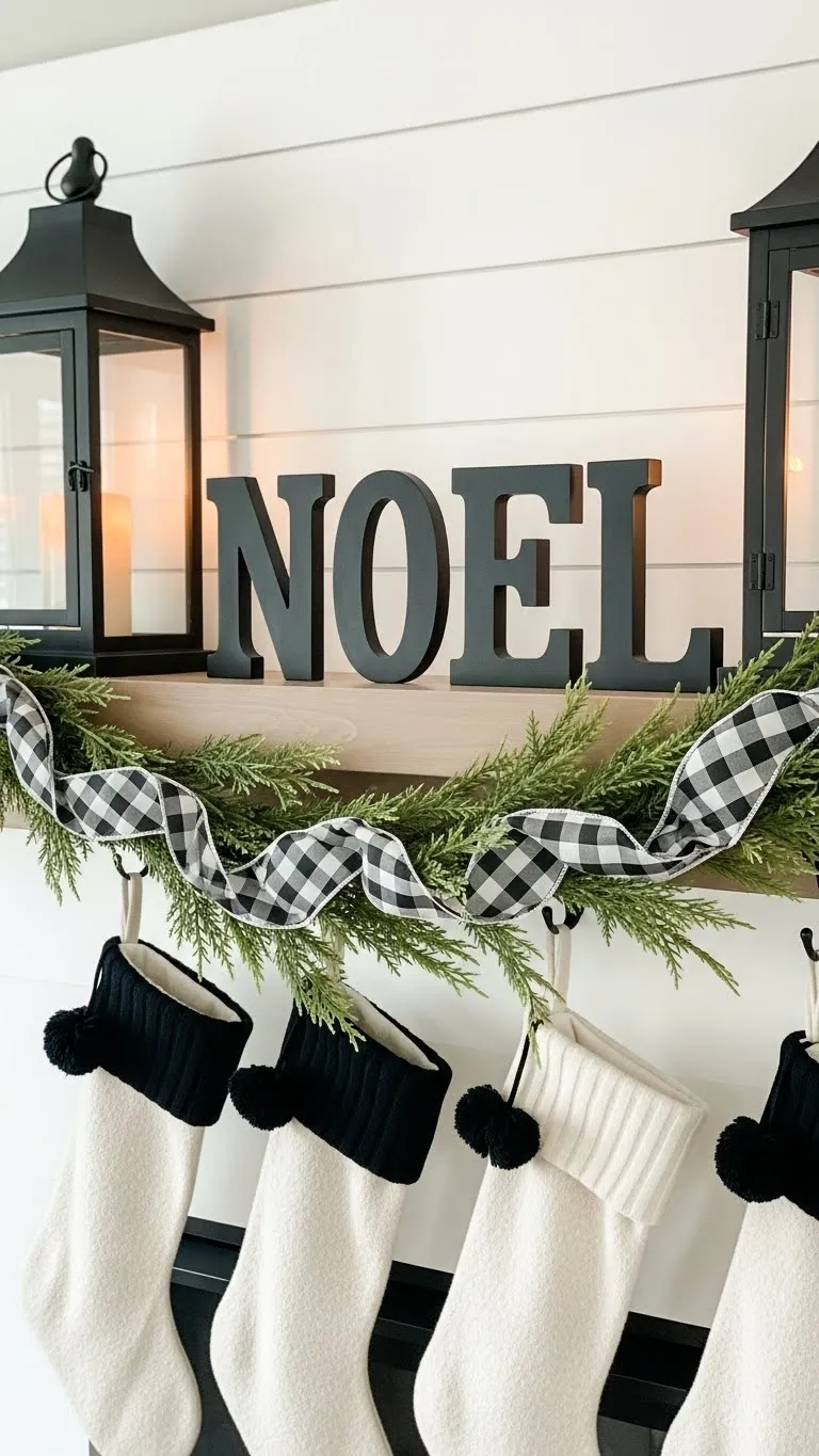 Black, White & Buffalo Check Modern Farmhouse Mantel