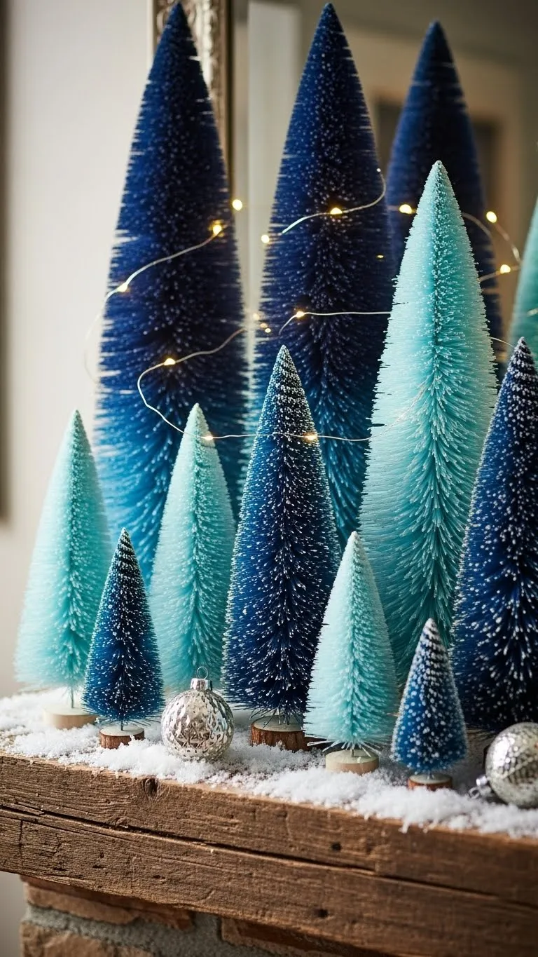 Blue Christmas Decor DIY Ombré Bottle Brush Trees