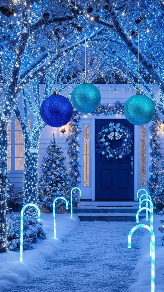 Blue Christmas Decor Outside That Feels Like a Frozen Fairytale