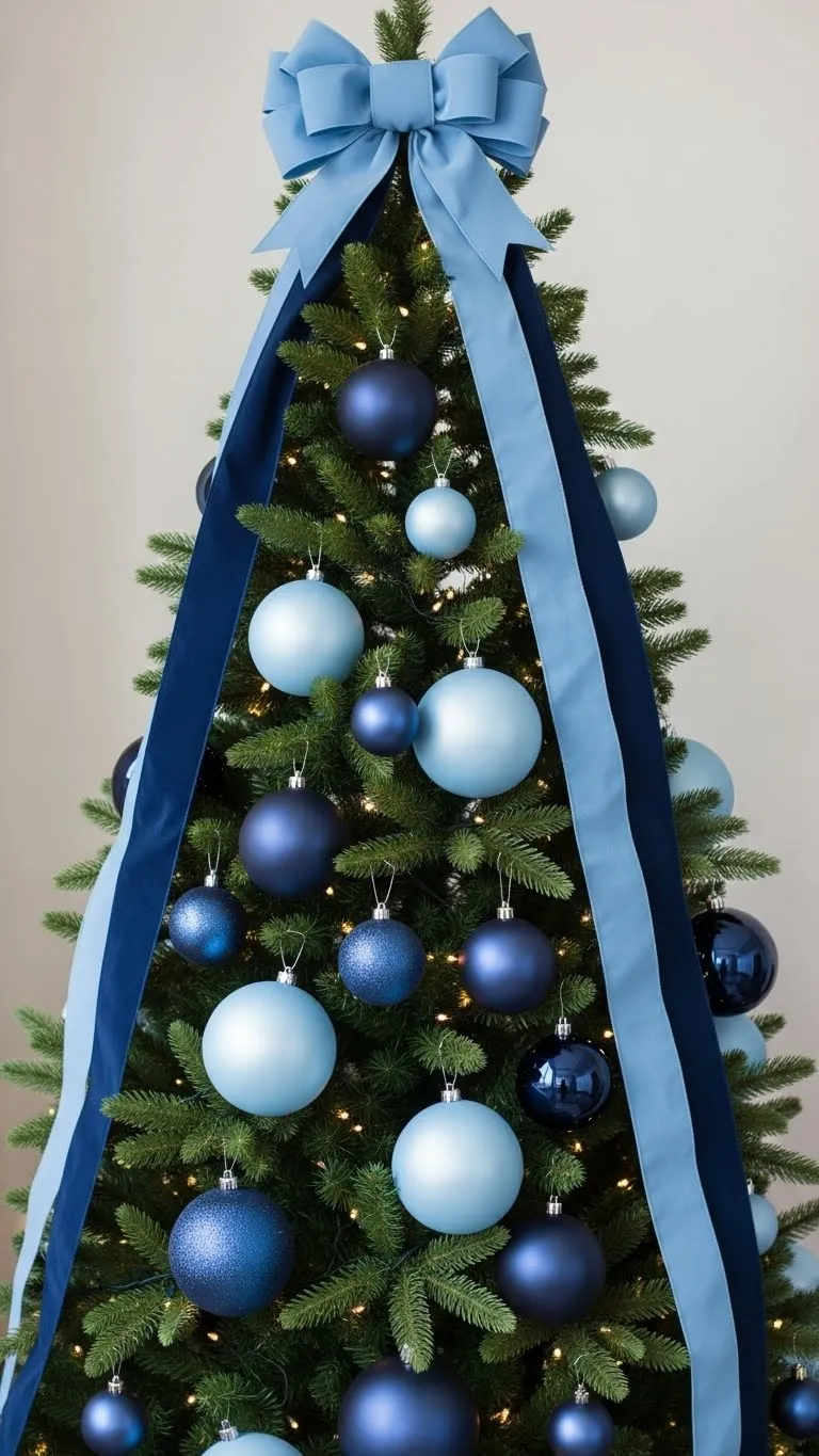  Blue Christmas Decor on Green Tree Using Only Two Colors