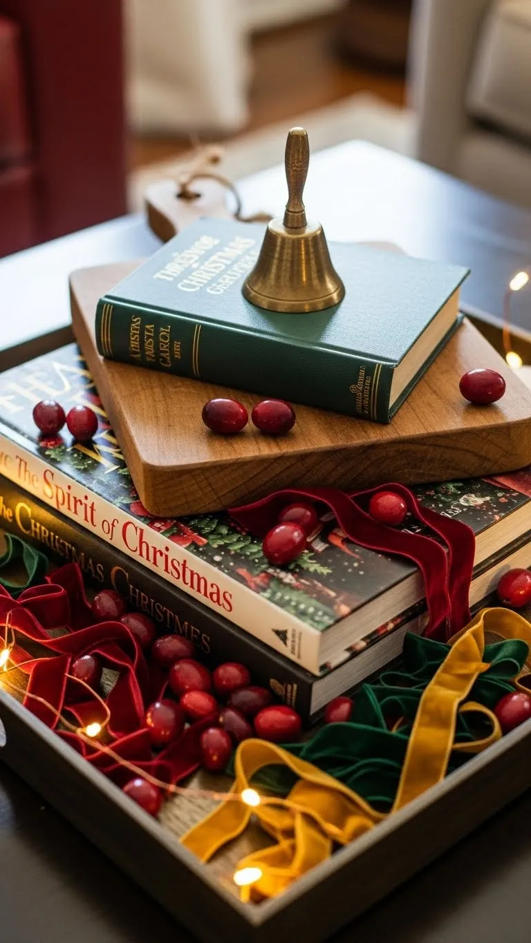 Christmas Coffee Table Tray Decor with the Dreamiest Book Stack