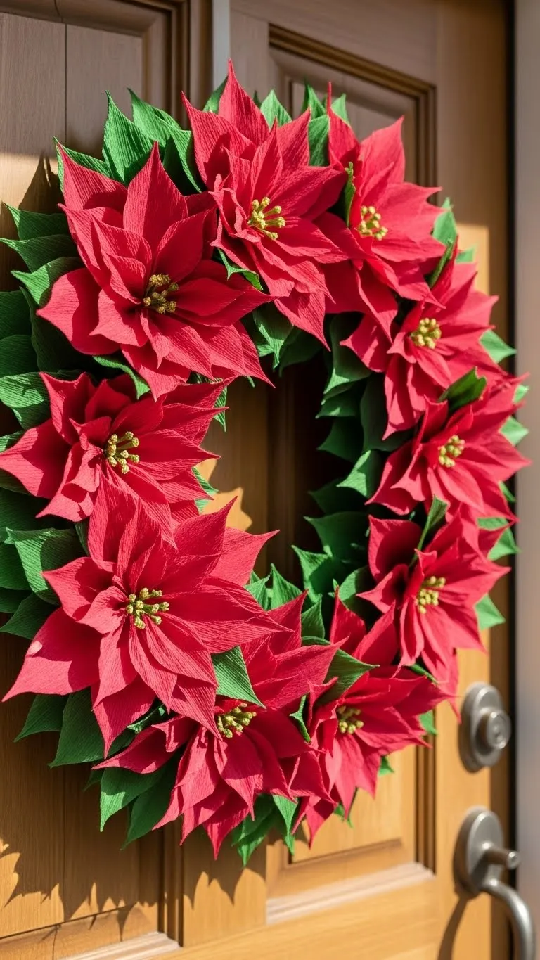 Crepe Paper Poinsettia Wreath