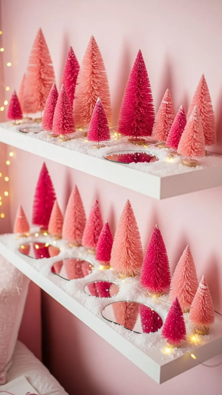 DIY Pink Bottle-Brush Tree Forest on Floating Shelves