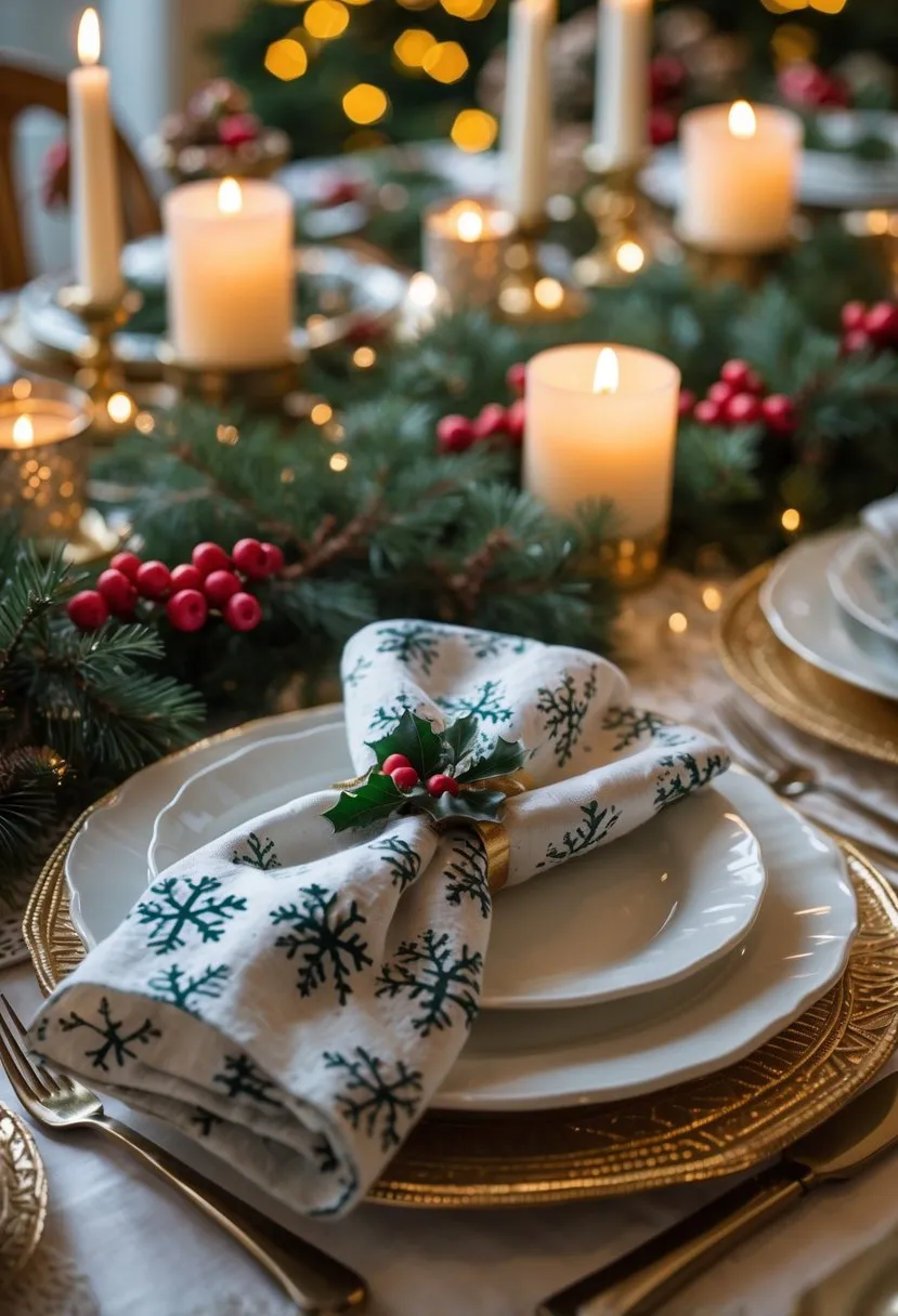 Snowflake Patterned Linen Napkins