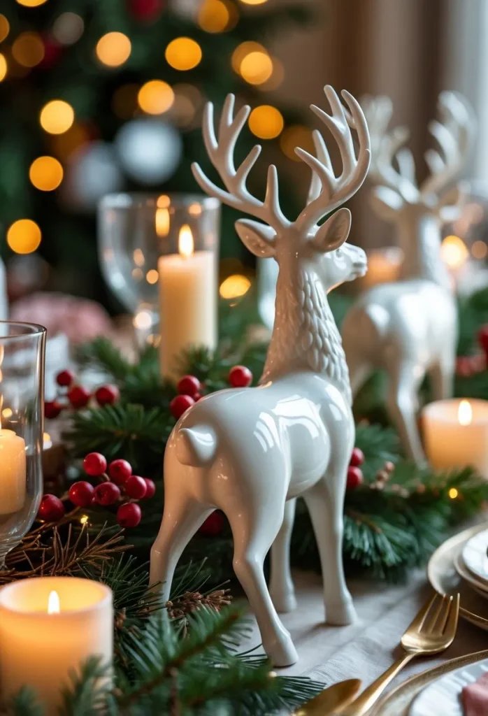  White Ceramic Reindeer Figurines