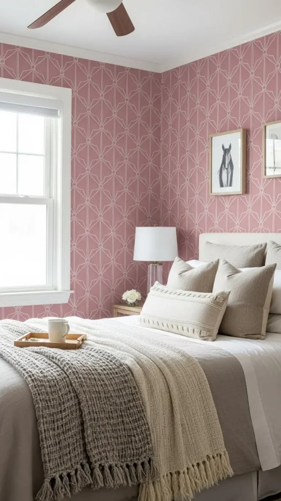  Dusky pink peel-and-stick wallpaper as an easy update