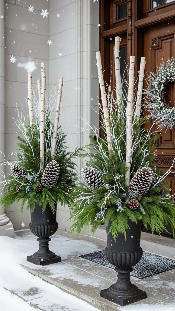  Evergreen & Birch Outdoor Urns