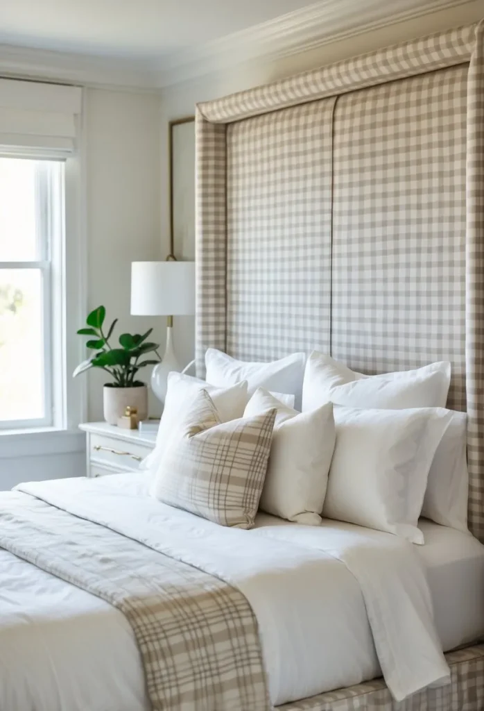 Gingham Patterned Upholstered Headboard