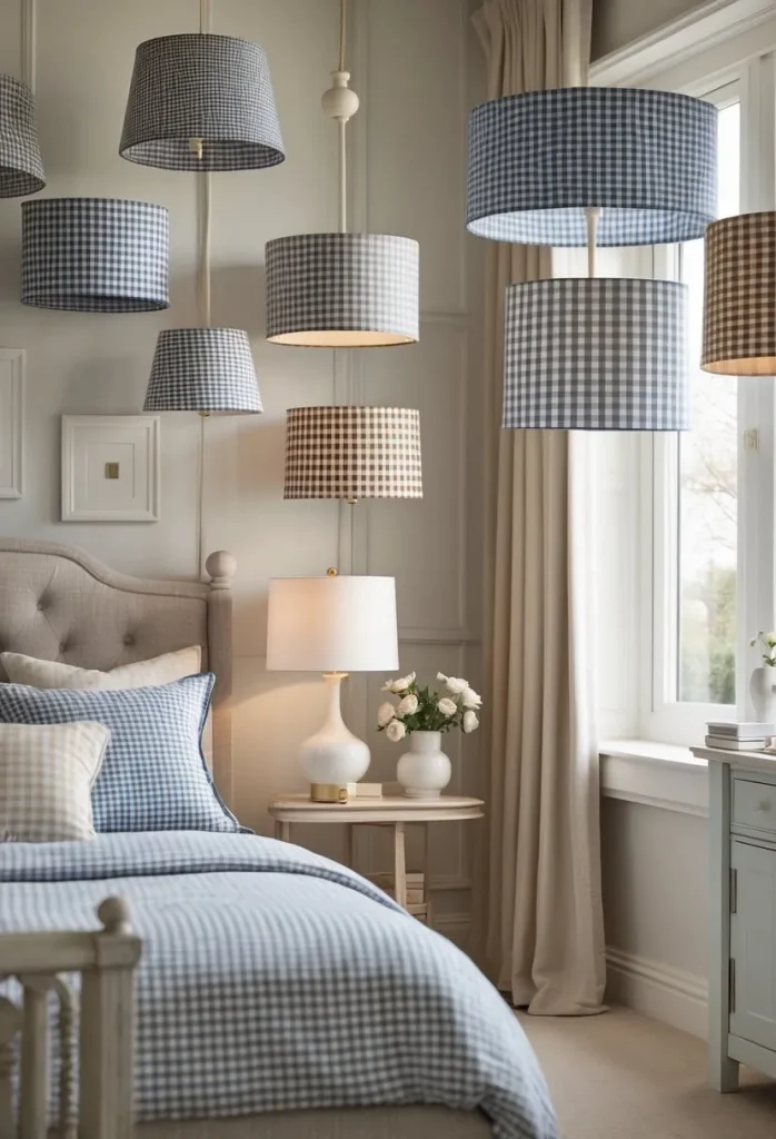 Gingham Patterned Upholstered Headboard