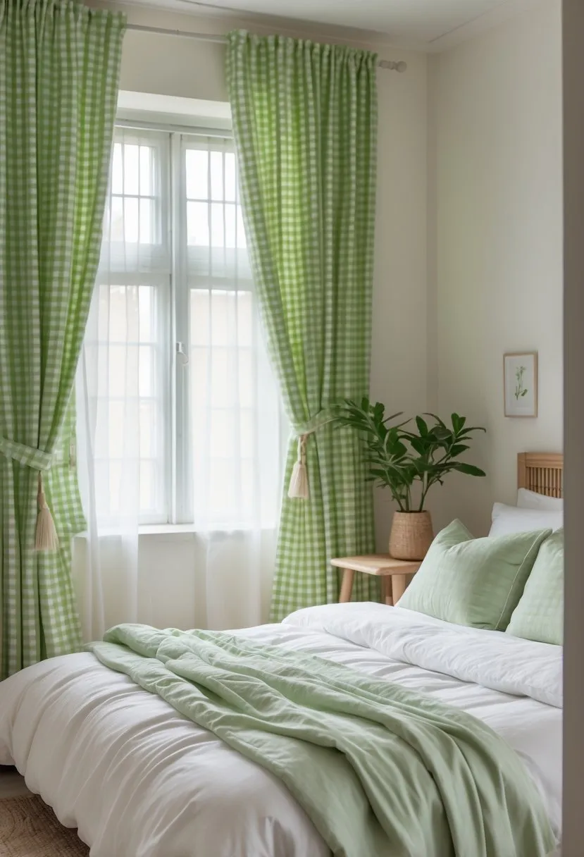 Green Gingham Curtains for Natural Vibes