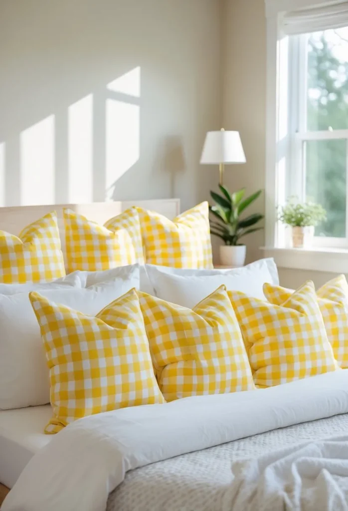 Yellow Gingham Accent Pillows