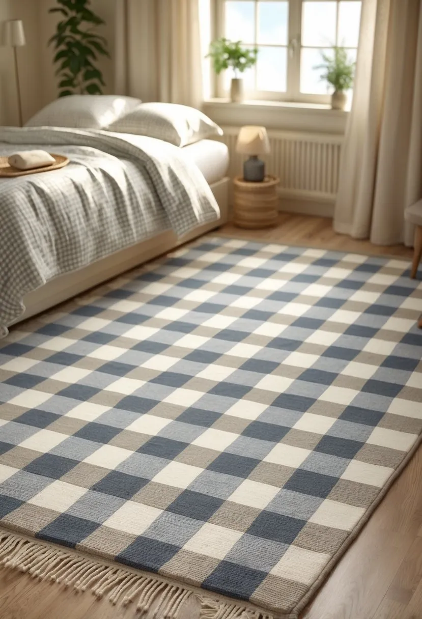 Cozy Gingham Patterned Area Rug