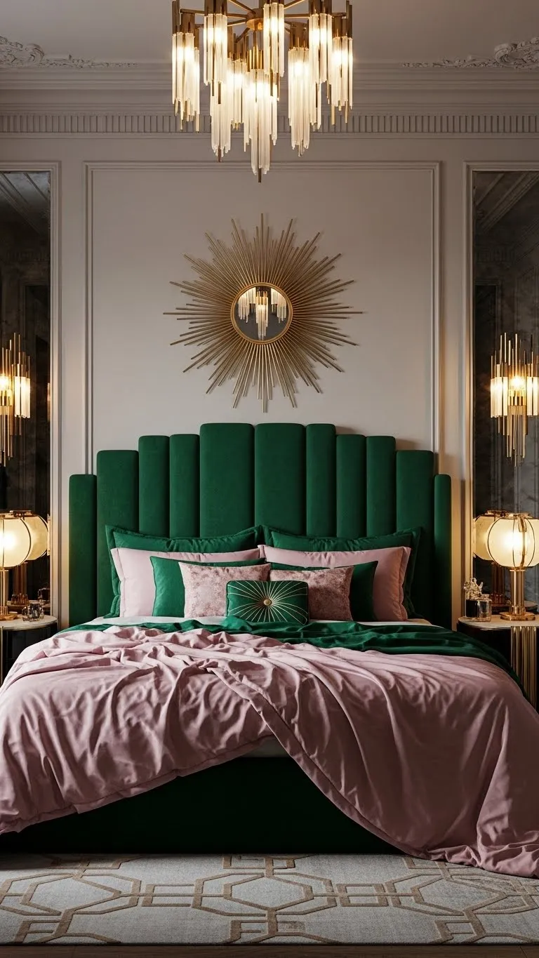 Glam Art Deco with Emerald, Blush, and Gold