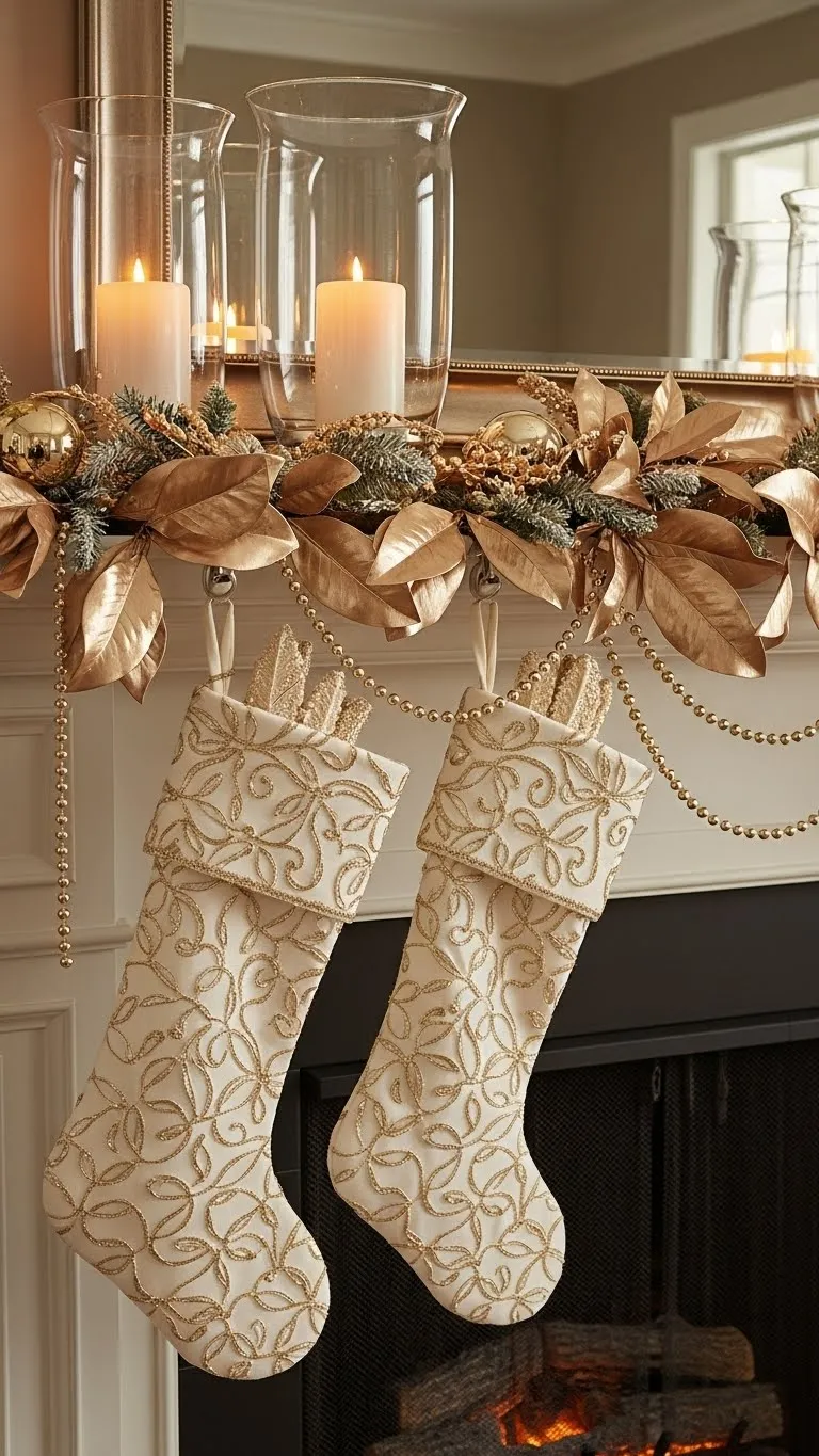 Glam Gold & Cream Elegant Christmas Fireplace That Feels Timeless