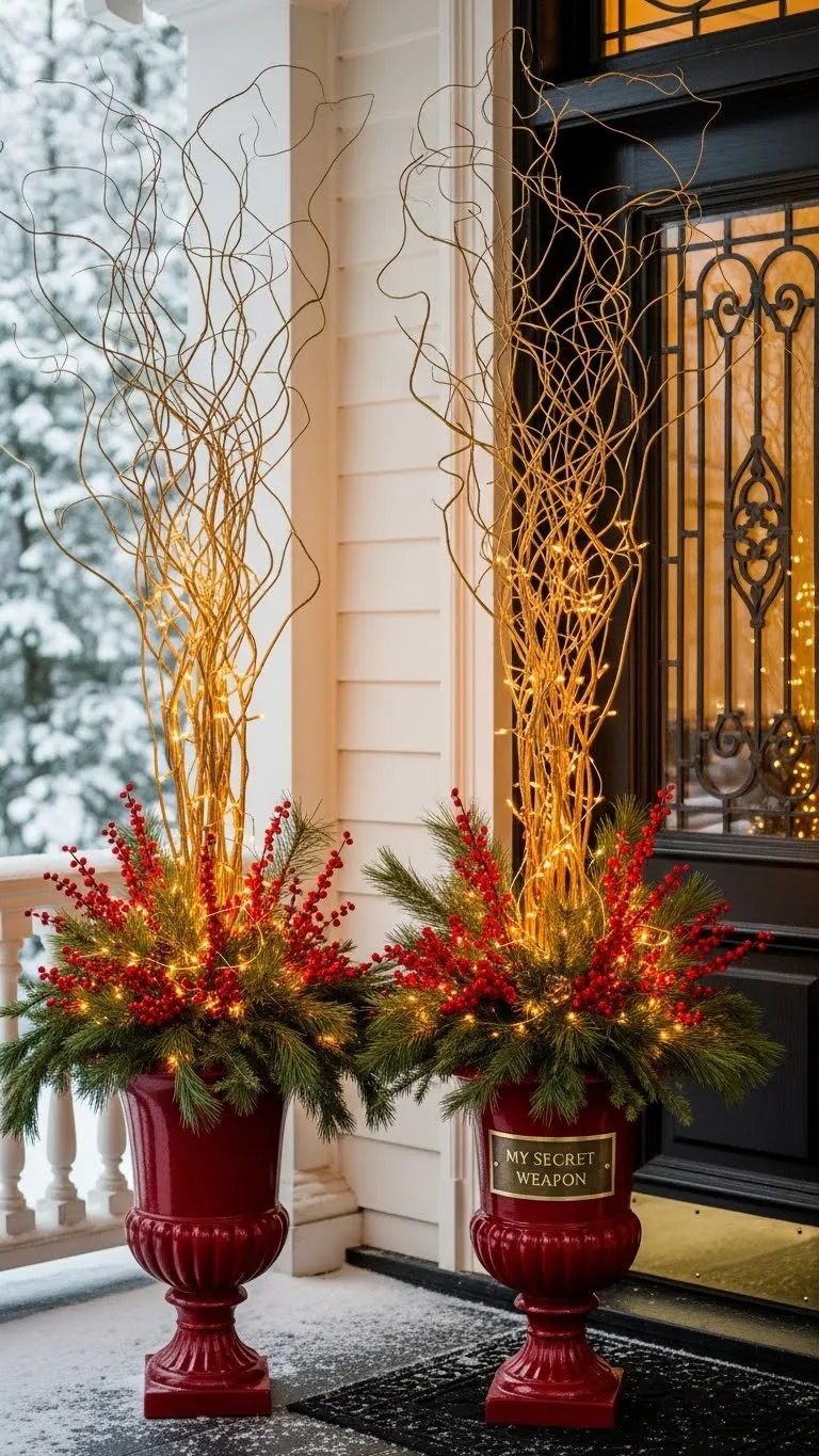 Gold-Sprayed Branches in Red Urns (My Secret Weapon)