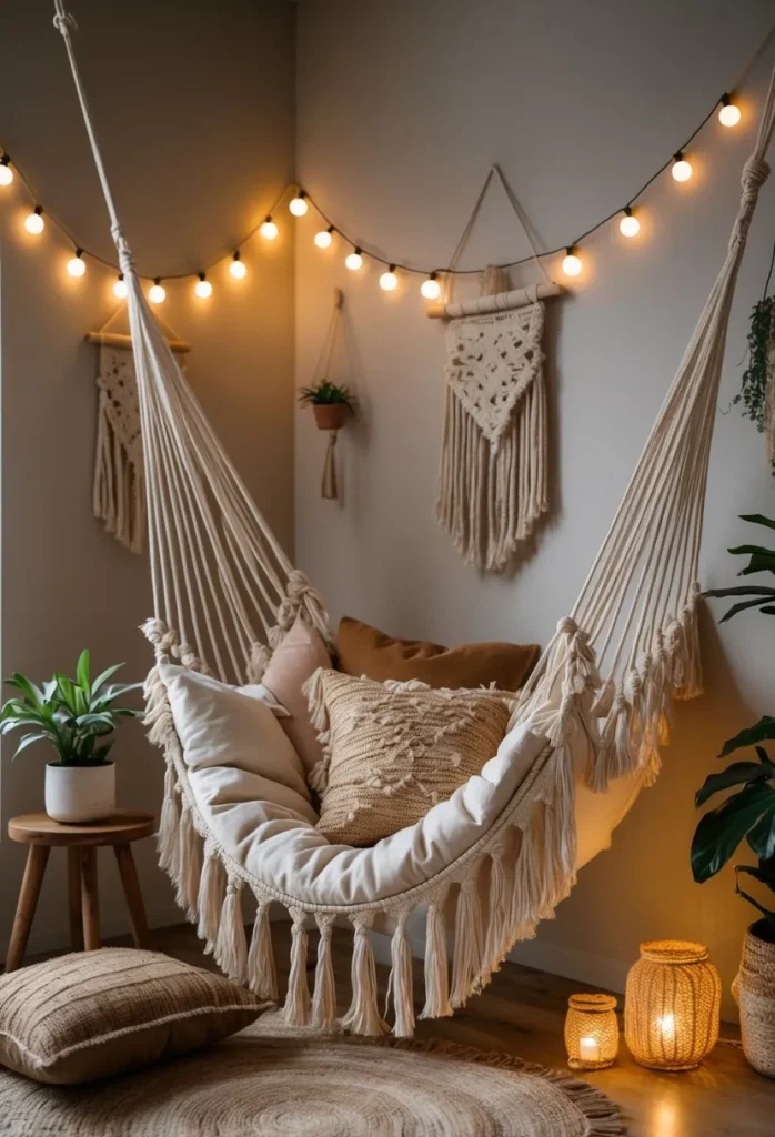  Cozy Hammock Corner with Warm String Lights