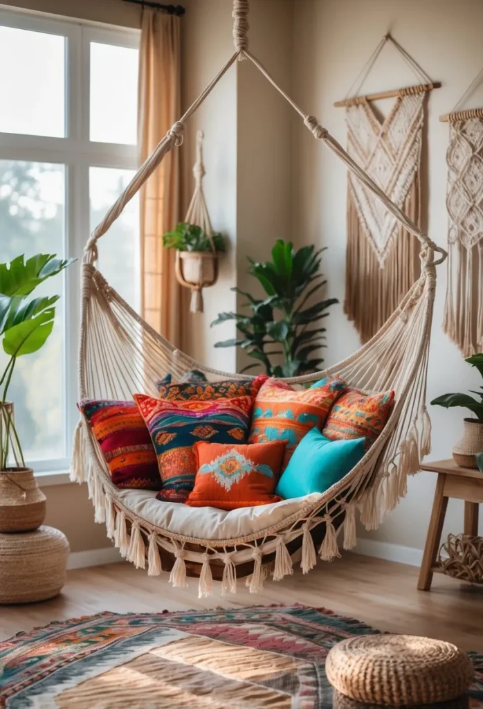 Boho Hammock Enhanced with Colorful Throw Pillows