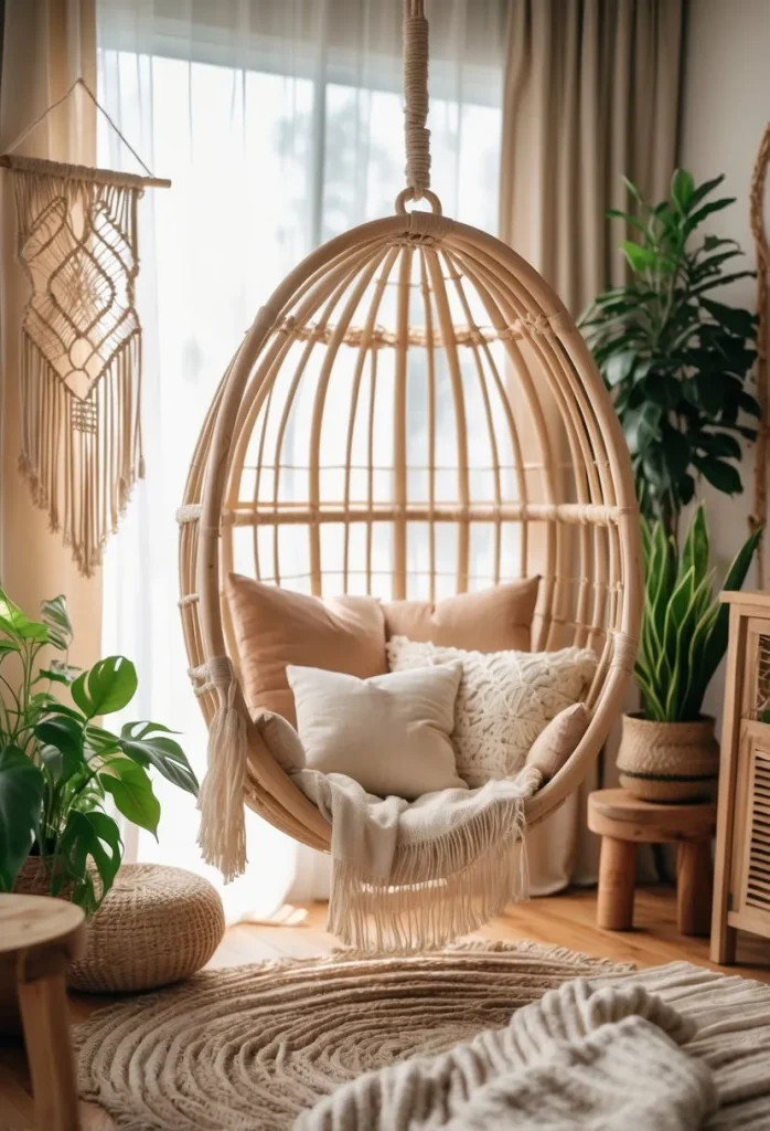 Hanging Rattan Egg Chair for a Boho Vibe