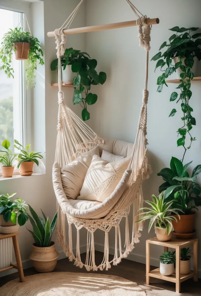  Boho Hammock Surrounded by Indoor Plants