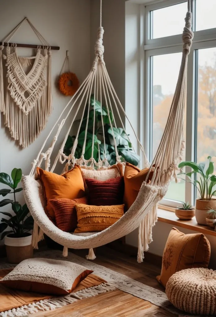 Seasonal Hammock Decor with Autumn Cushions