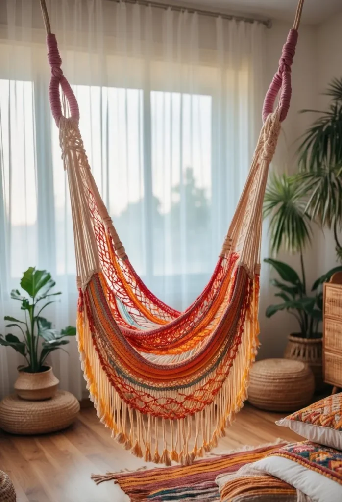 Vibrant Macramé Hammock for a Retreat Feel