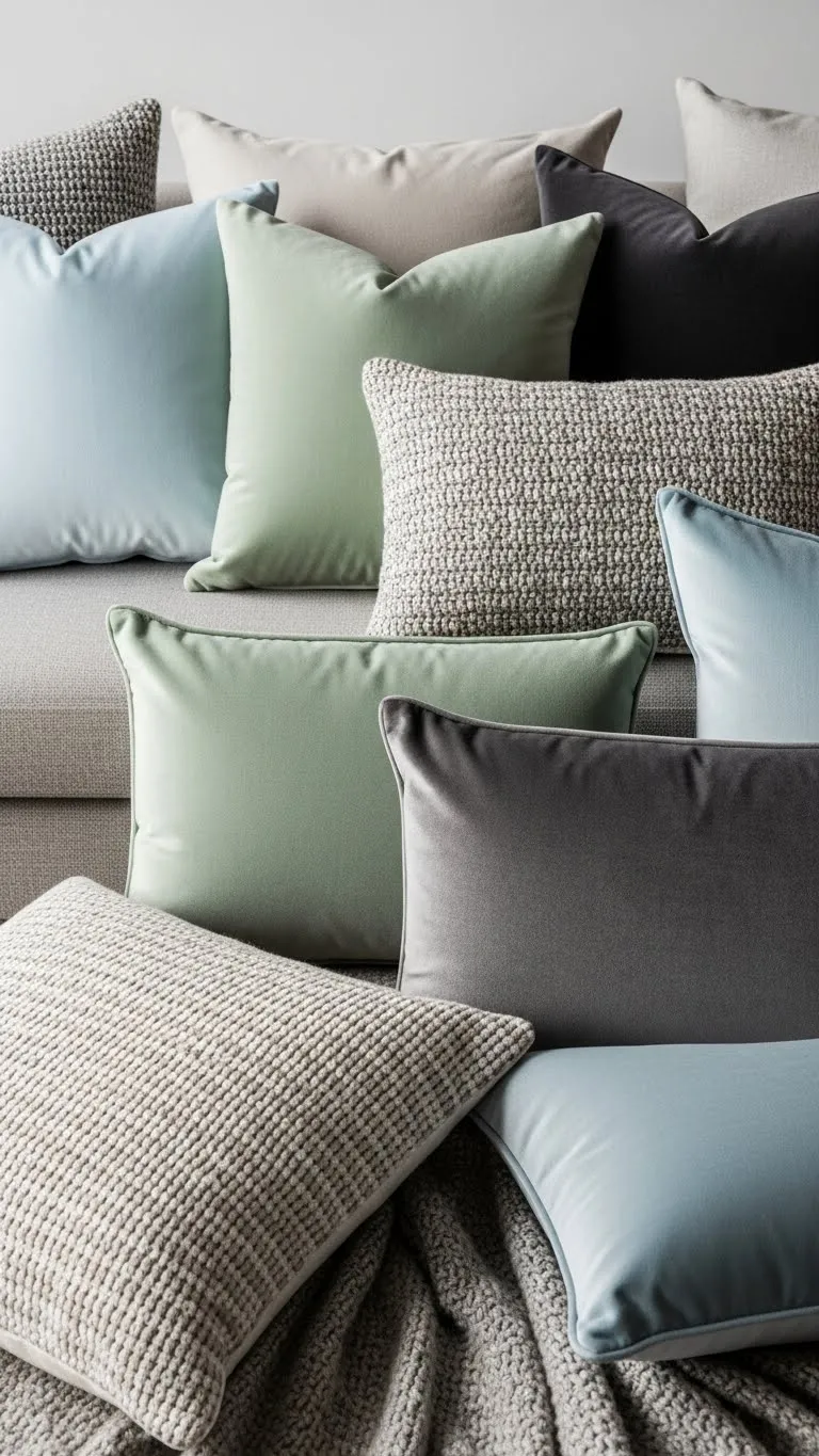  Icy Blue & Sage Velvet Accent Pillows