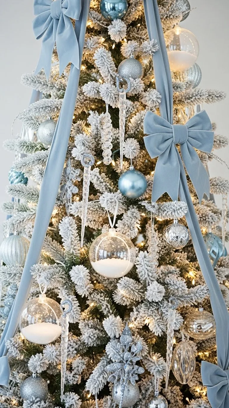 Icy Blue & Silver Christmas Tree That Looks Like It’s Covered in Fresh Snow