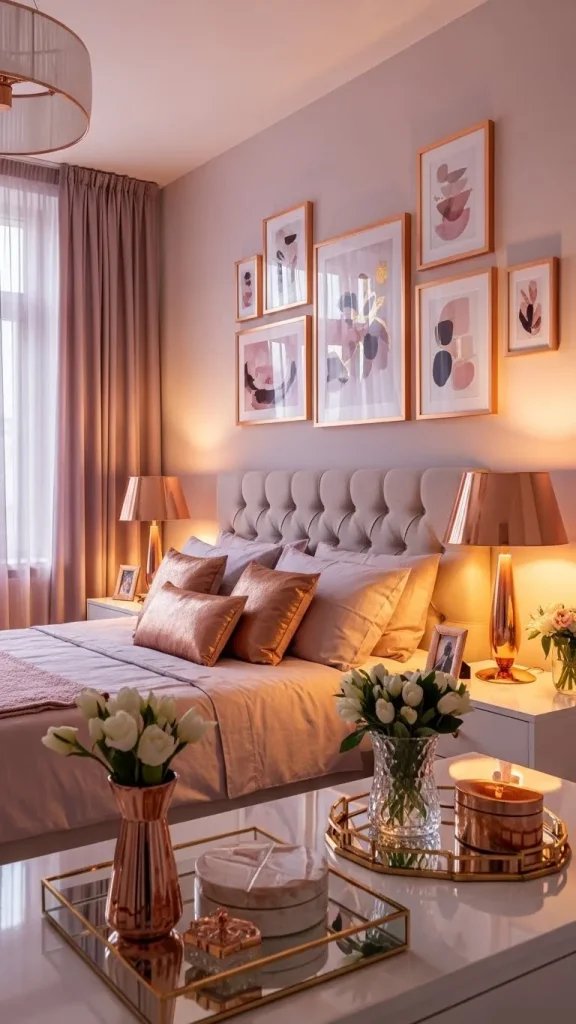  Incorporating rose gold decor accents for subtle shine