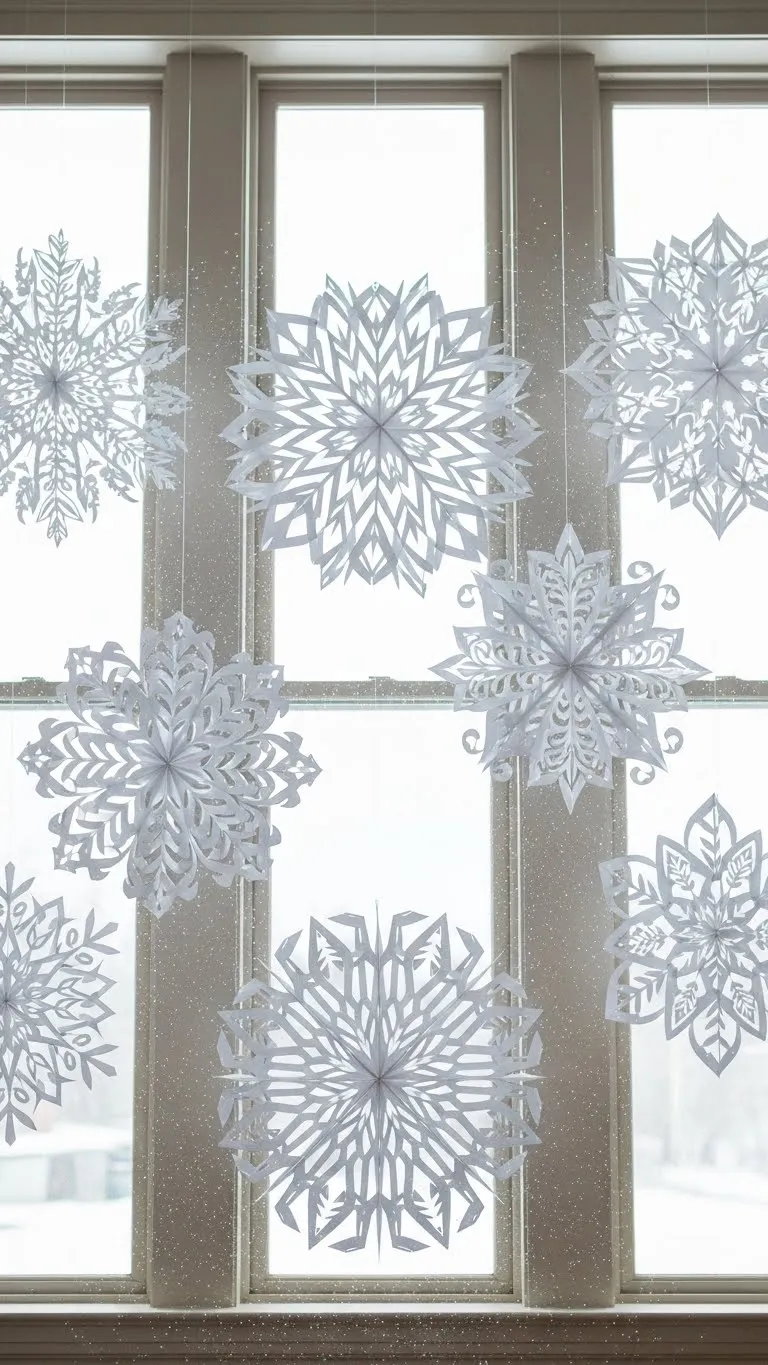  Large Intricate Paper Snowflakes in the Windows