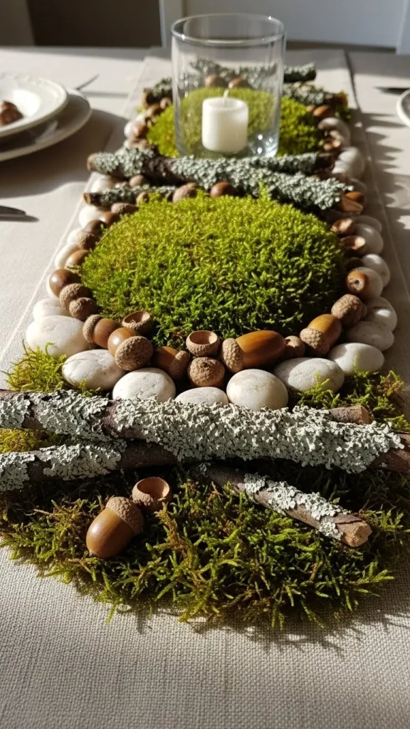 The Layered Moss and Acorn Table Runner