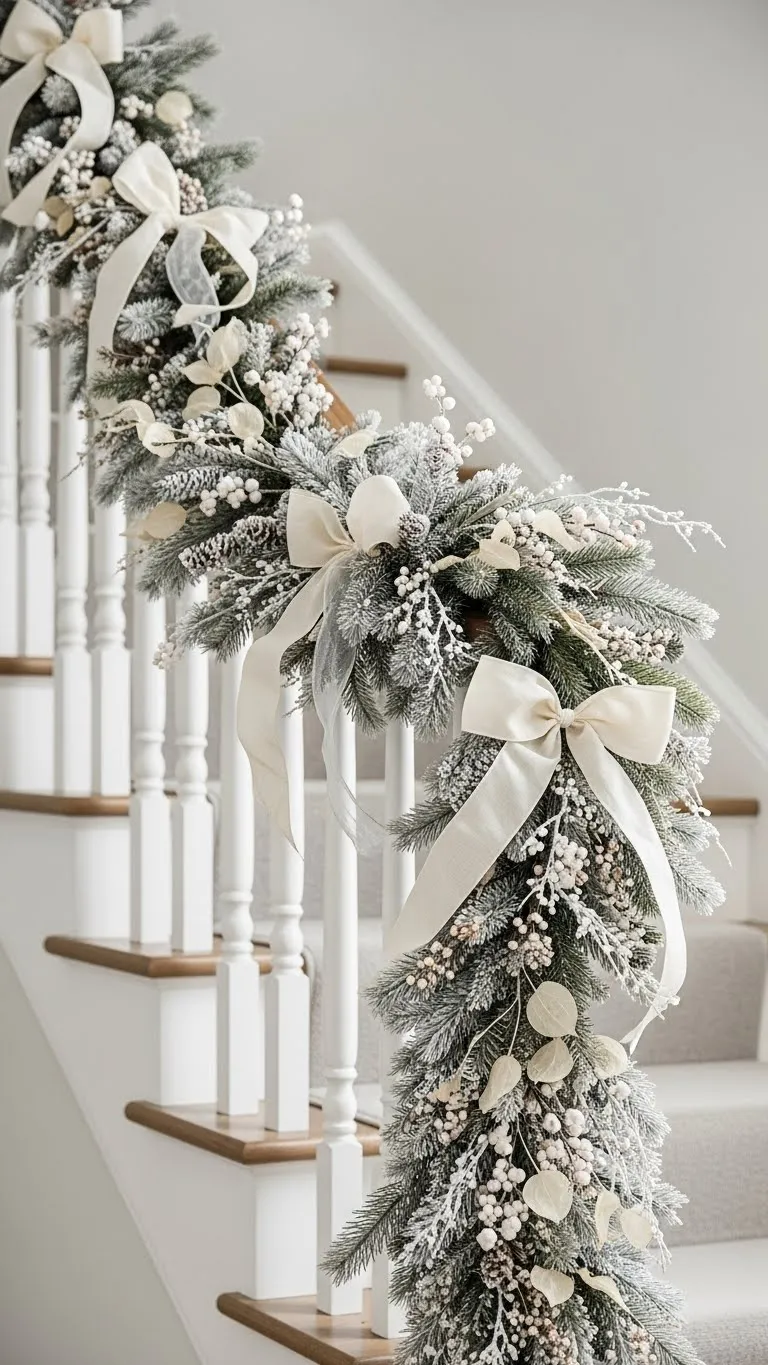 Drape Lightly Flocked Garland Loosely Down the Staircase