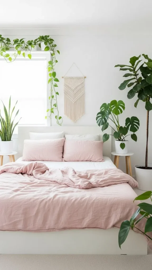 Minimalist with Pink Bedding and Green Plants