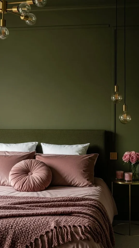 Moody Olive Green with Dusty Rose for Drama