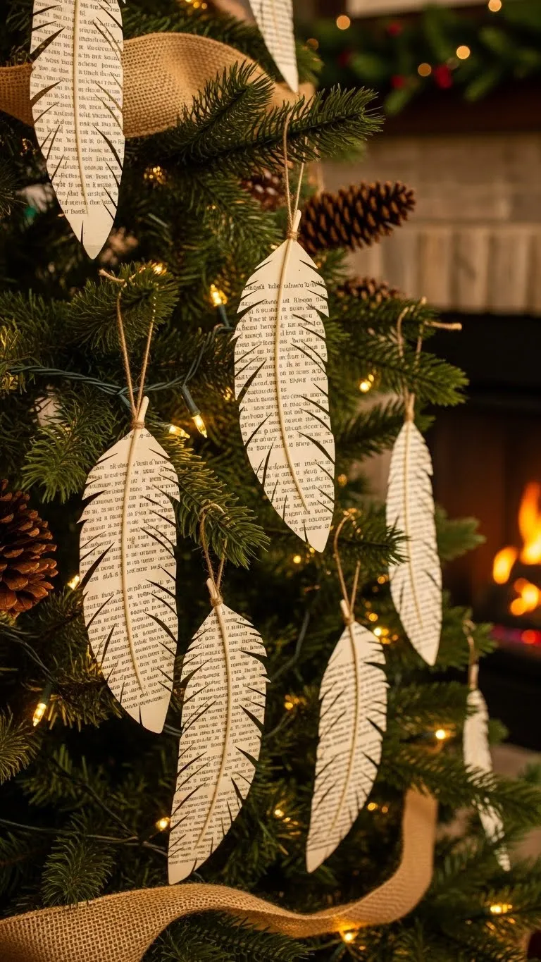 Old Book Page Feather Decorations