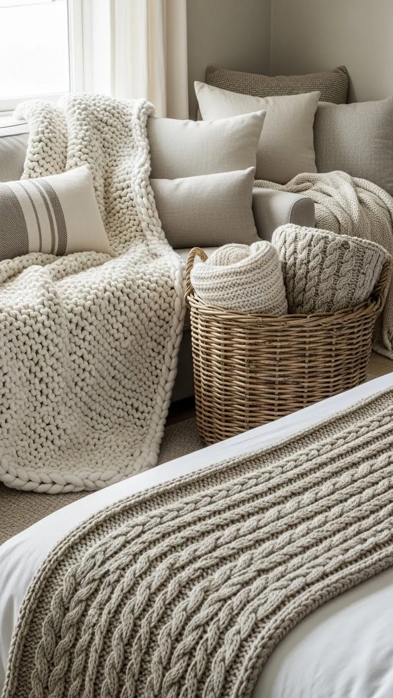 Oversized Cream Cable Knit Throws