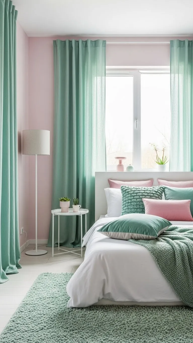 Pastel Pink Walls with Mint Green Textiles