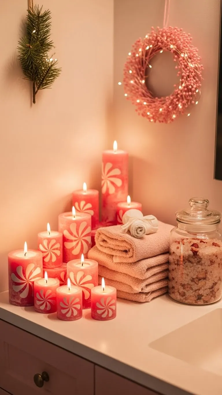 Pink Christmas Bathroom Turned Mini Winter Spa Corner