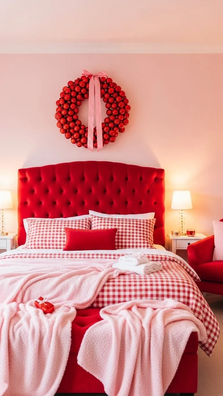 Red and Pink Christmas Bedroom That’s Bold Yet Soft