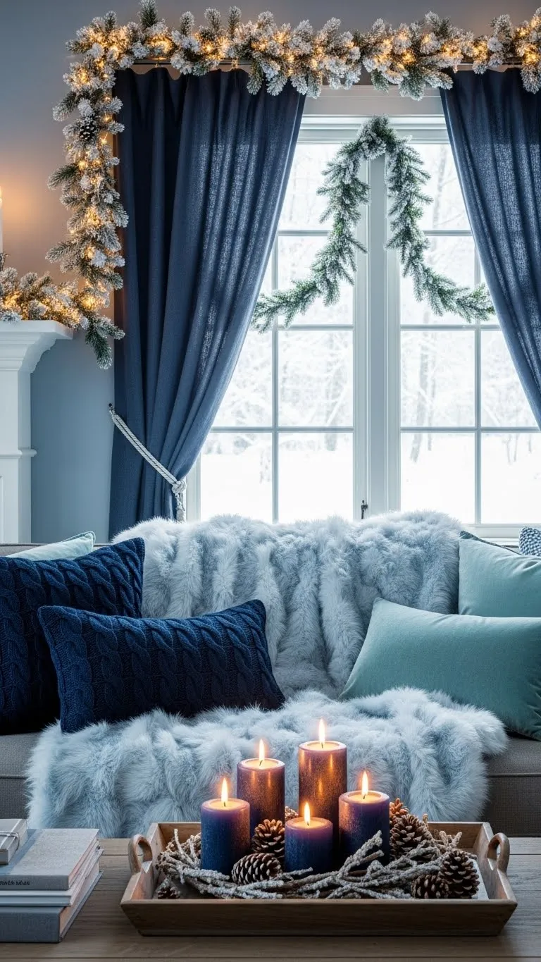 Royal Blue Christmas Decorations with Peacock Feather Accents