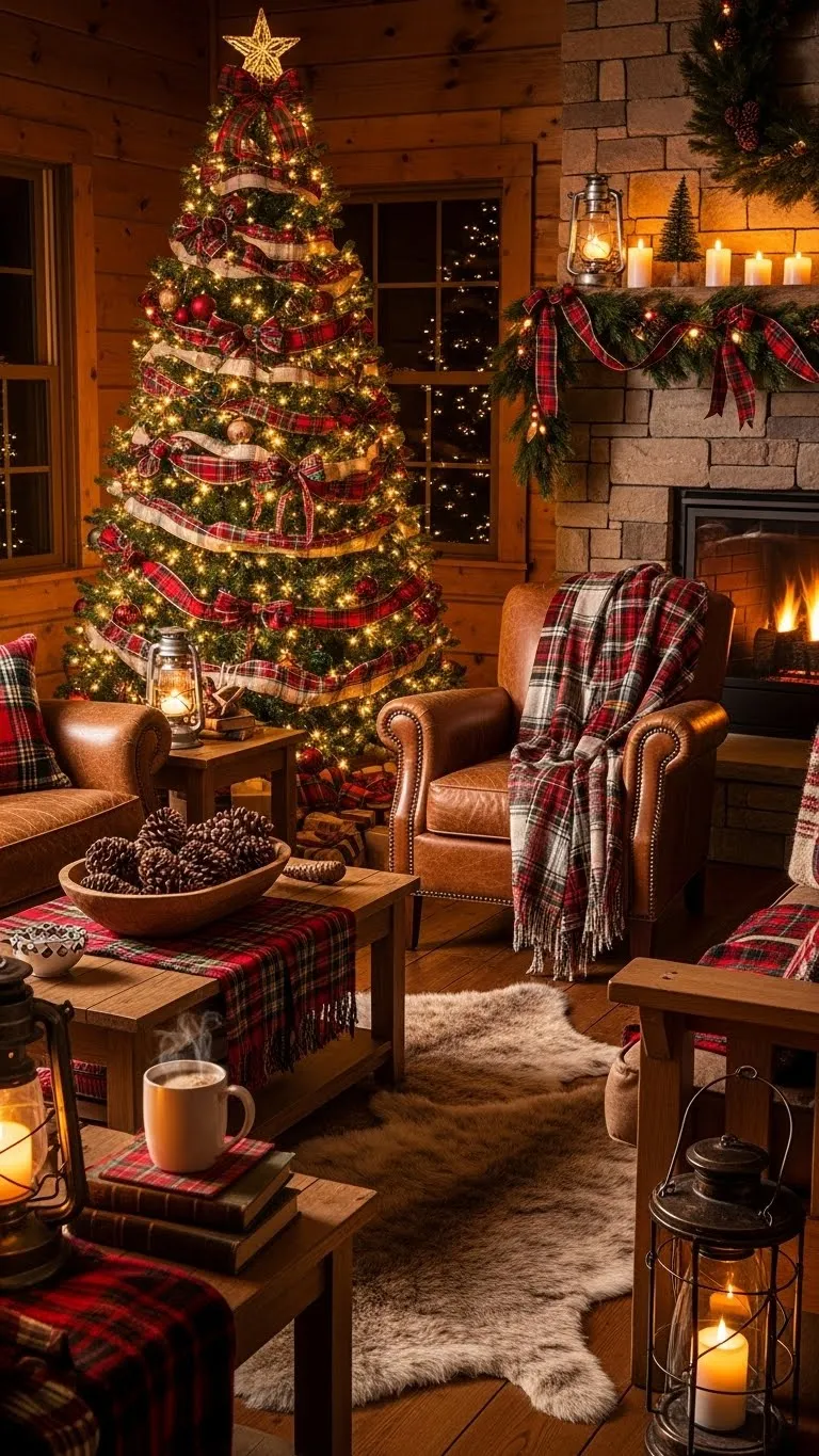 21 Christmas Themes That Are Blowing Up Pinterest Right Now 16 Rustic Cabin Plaid Overload (My Personal 2025 Tree & I’m Obsessed)